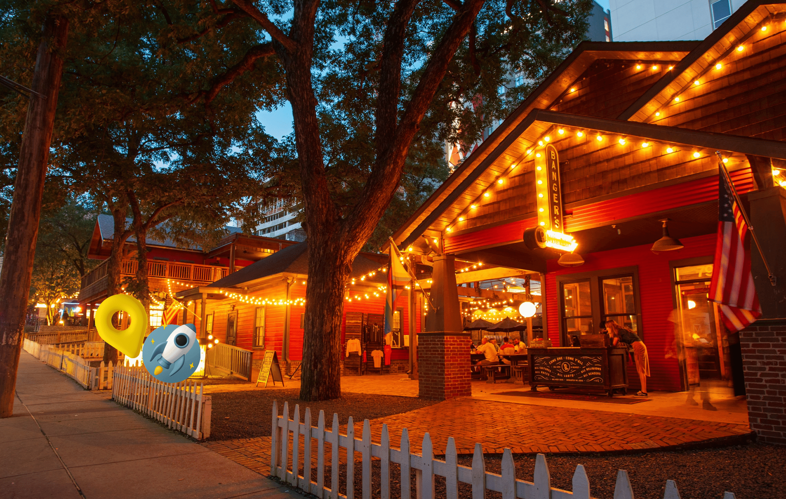 Charming nighttime venues on Rainey Street in Austin